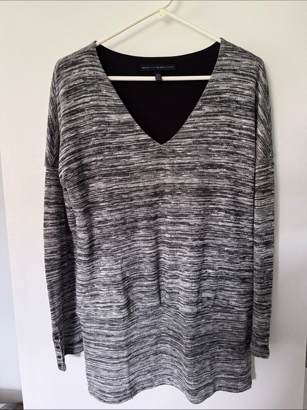 White Black Grey and black Space-Dye V-Neck Sweater. Pairs well with leggings